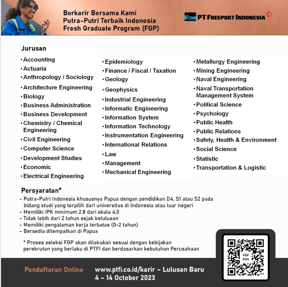 Fresh Graduate Program PT Freeport Indonesia Gokerja ID